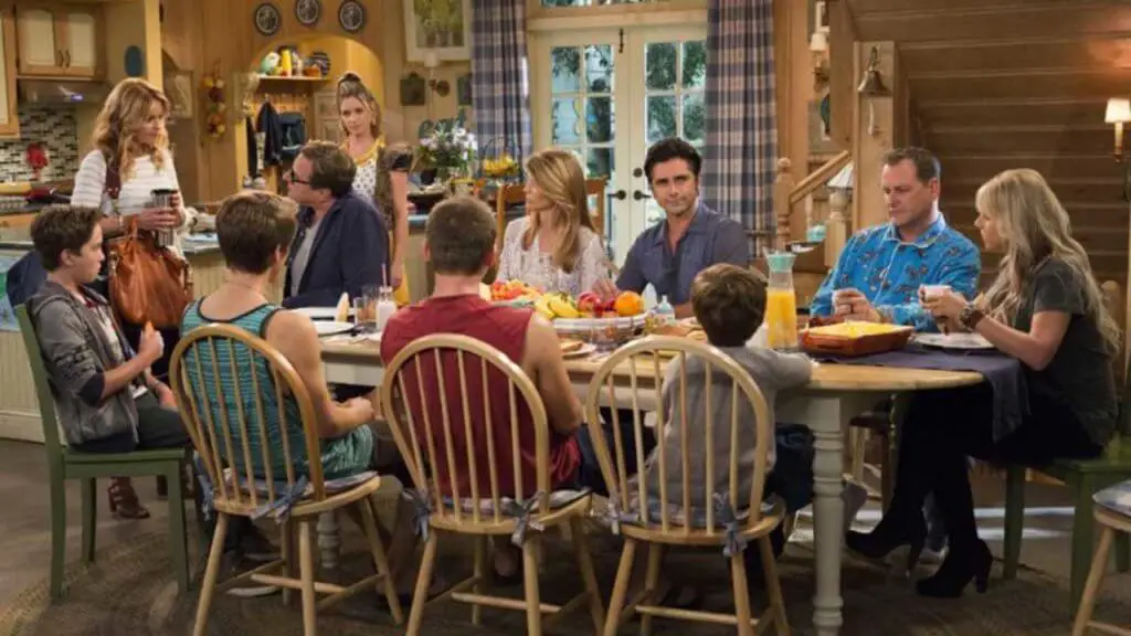 John Stamos, Andrea Barber, Candace Cameron Bure, Dave Coulier, Lori Loughlin, Bob Saget and Jodie Sweetin in "Fuller House."