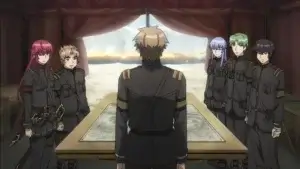 anime characters, an army meeting