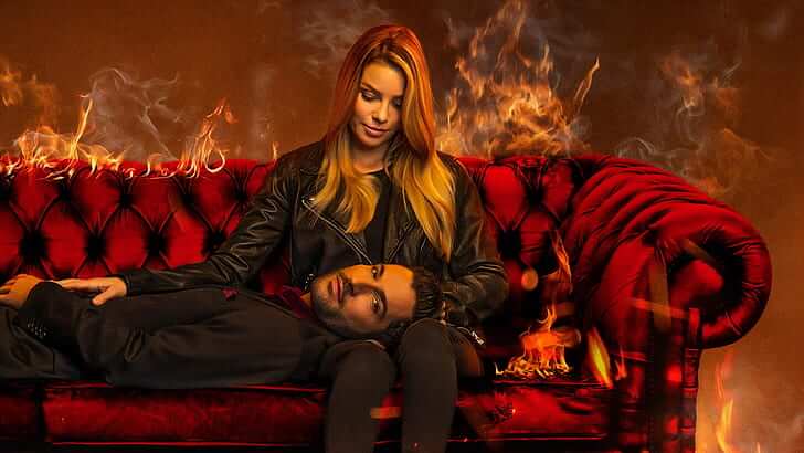 Lucifer lying down in the lap of Chloe Decker