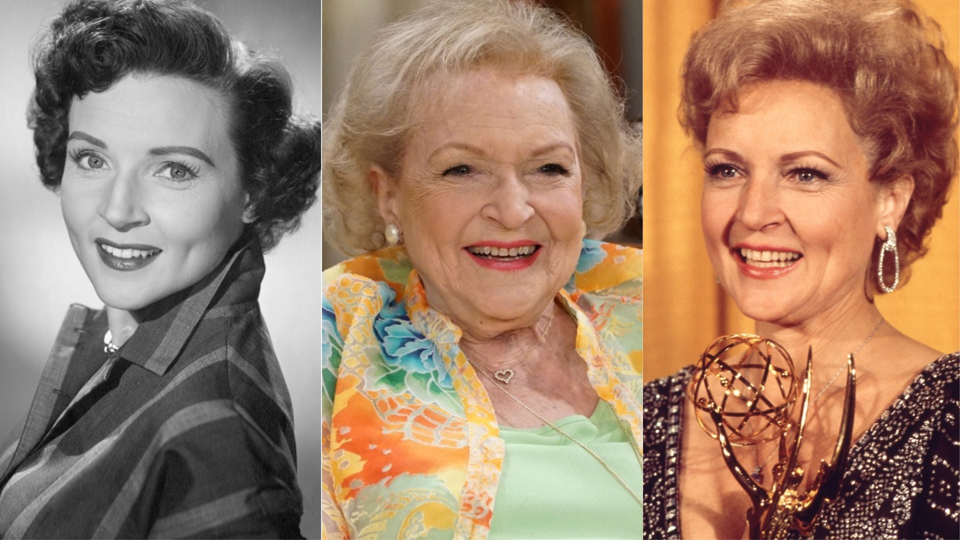 the three life phases of Betty White in a frame
