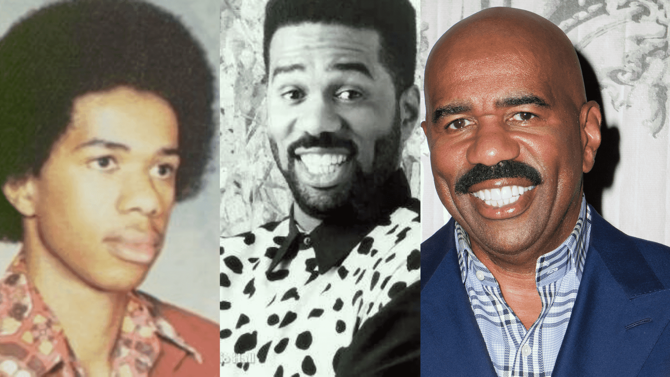 three phases of steve harvey's life in a frame.