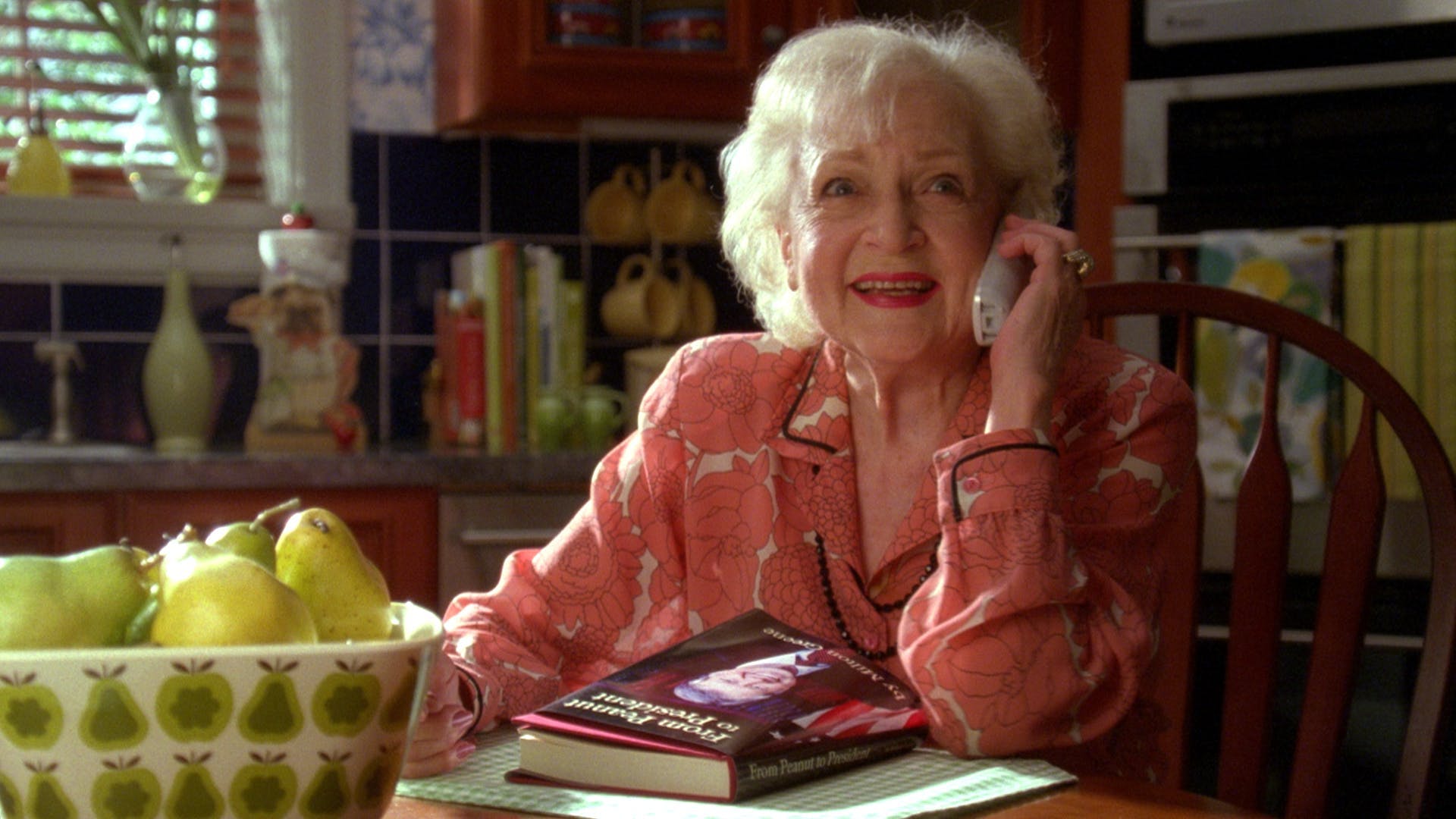 Betty white talking on a call