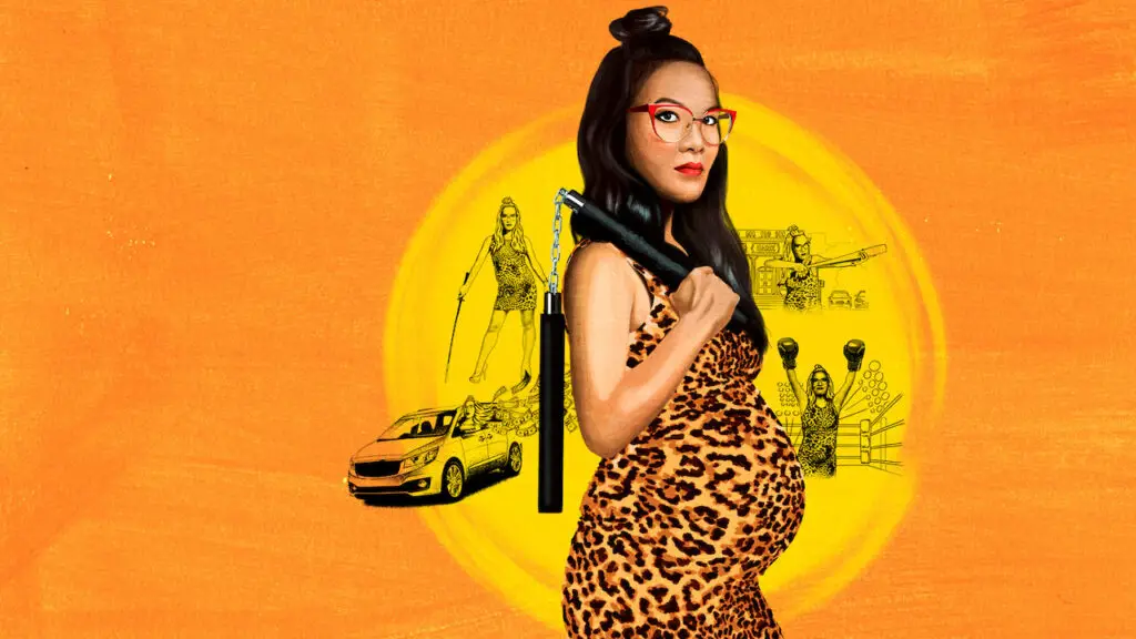 Ali Wong is giving pose during photoshoot