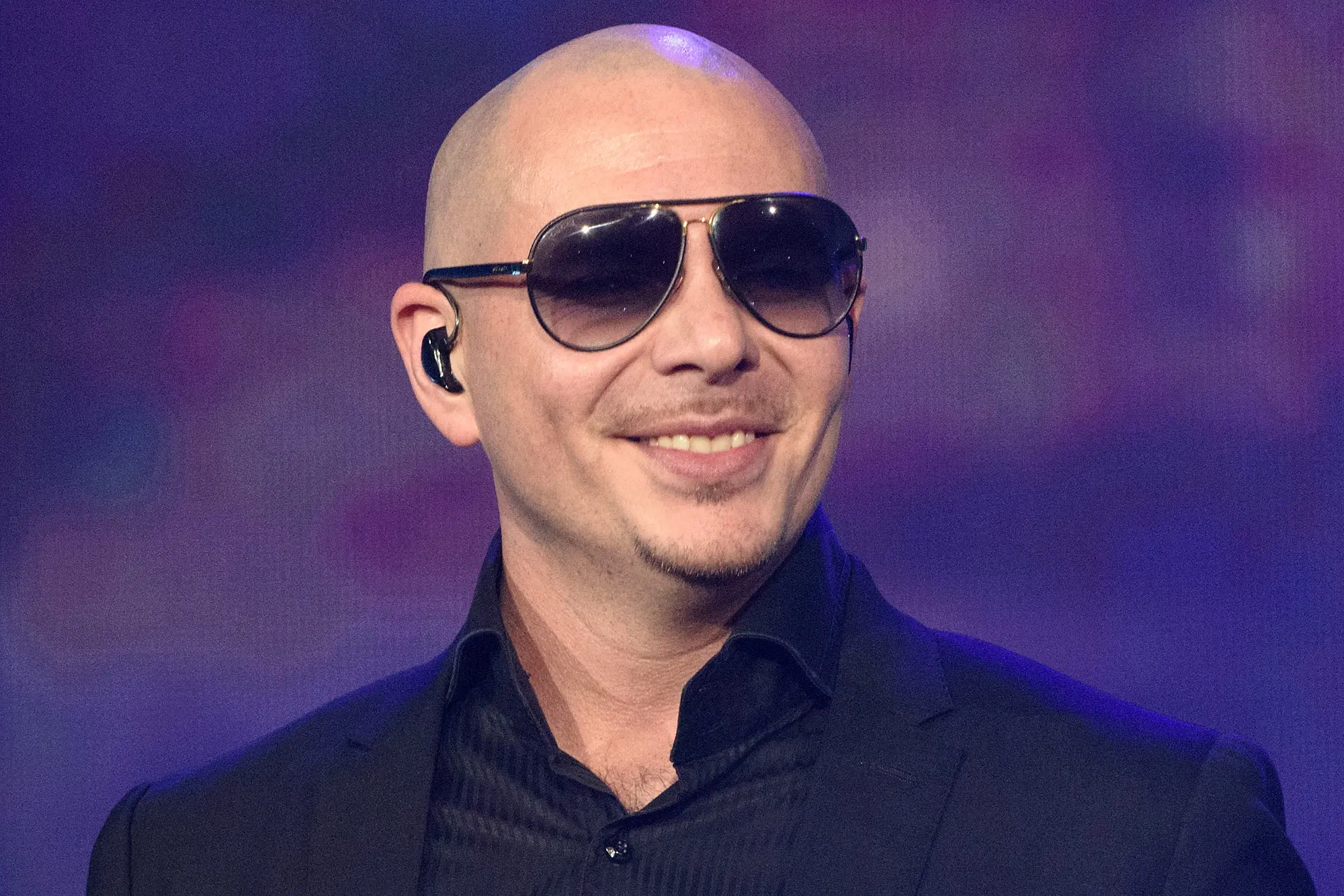 Pitbull with glasses on