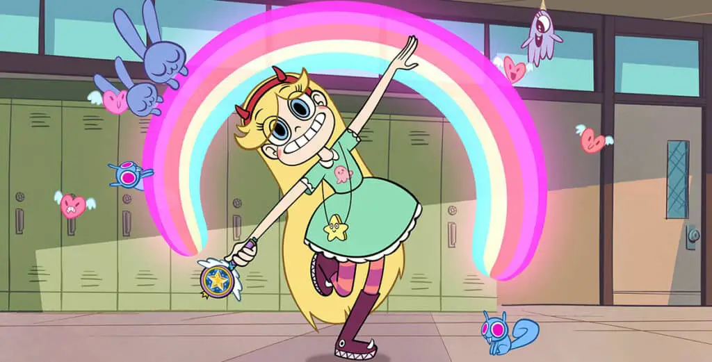 STAR SMILING IN FRONT OF A RAINBOW