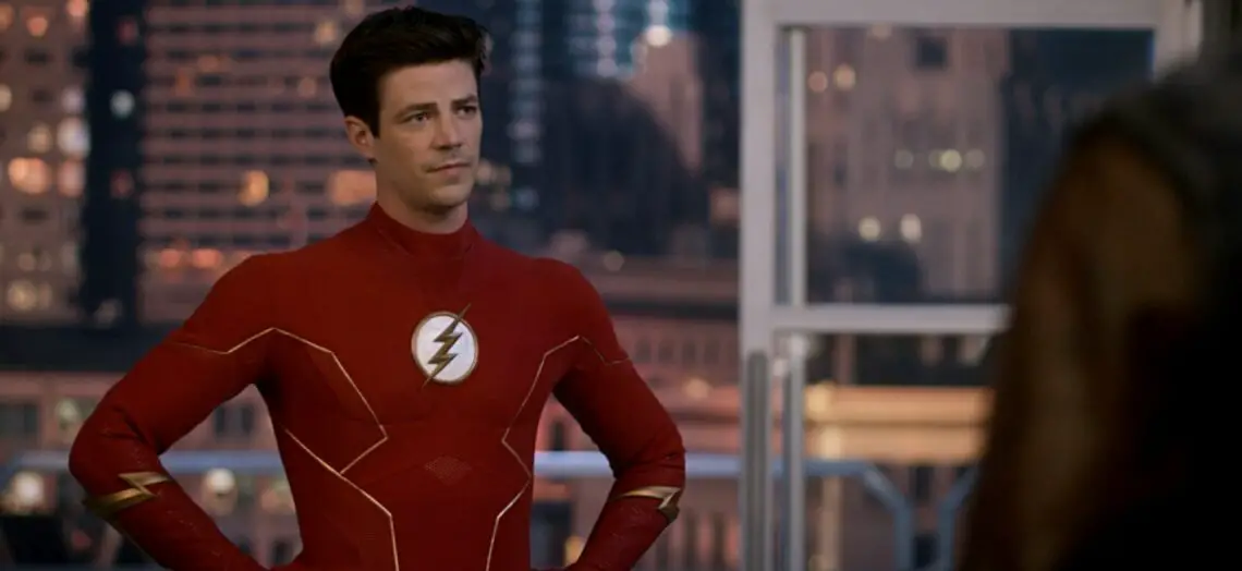 Main character of the show The Flash is looking at something